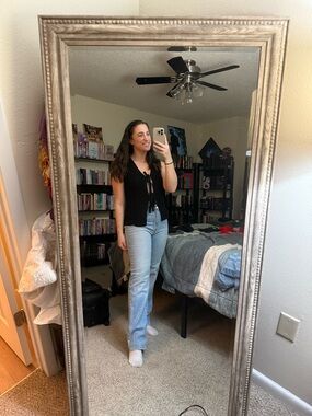 Black Tie-Front Women's Tank Top